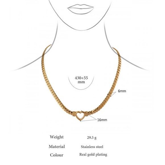 NEW 18k Gold Stainless Steel Heart Choker Necklace Chunky Style Cuban Chain - Picture 7 of 7